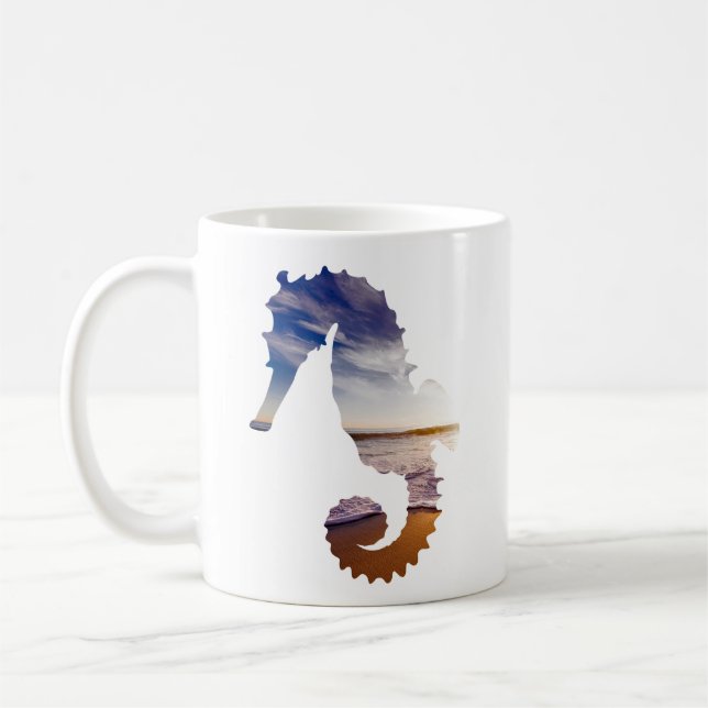 Beautiful Seahorse Gift For Kids Beach Background Coffee Mug (Left)