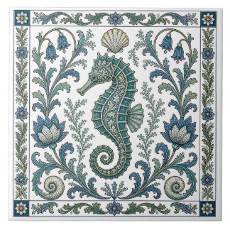 Beautiful Seahorse Vintage Ornate Marine Life Tile