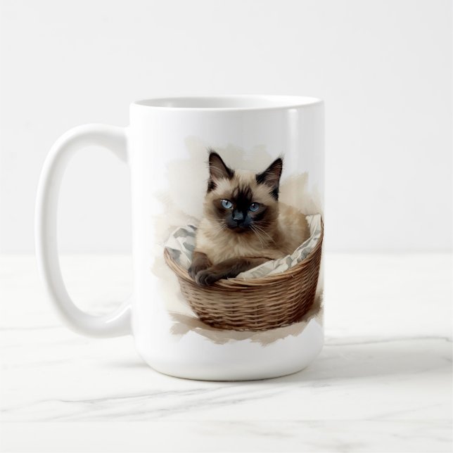 BEAUTIFUL SEAL POINT SIAMESE KITTEN IN BASKET COFFEE MUG (Left)
