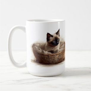 BEAUTIFUL SEAL POINT SIAMESE KITTEN IN BASKET COFFEE MUG