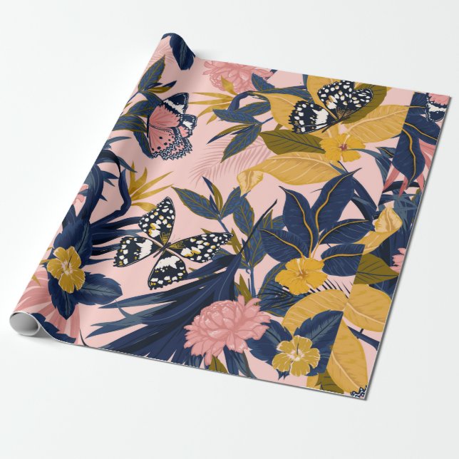 Beautiful seamless artistic sweet tropical pattern wrapping paper (Unrolled)