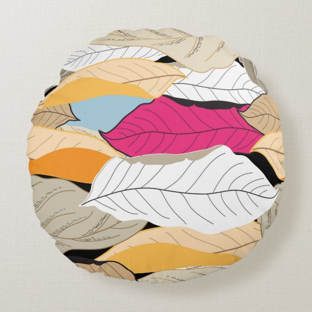 beautiful seamless autumn pattern of colored leave round cushion (Front)