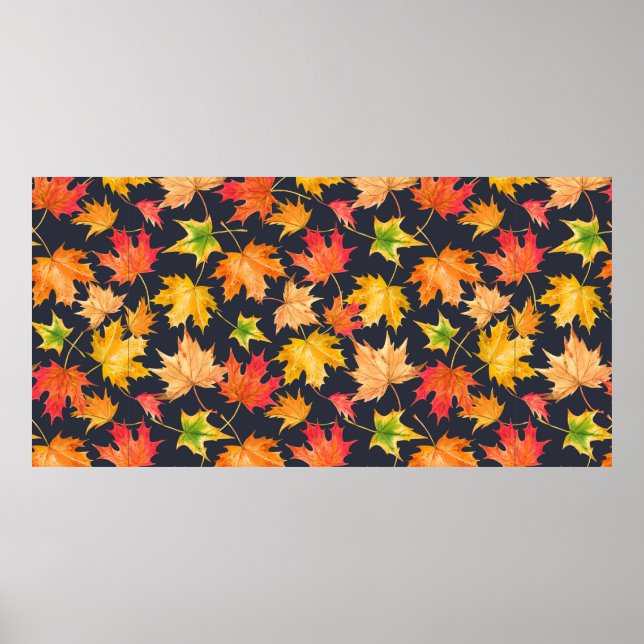 Beautiful seamless autumn pattern with watercolor  poster (Front)