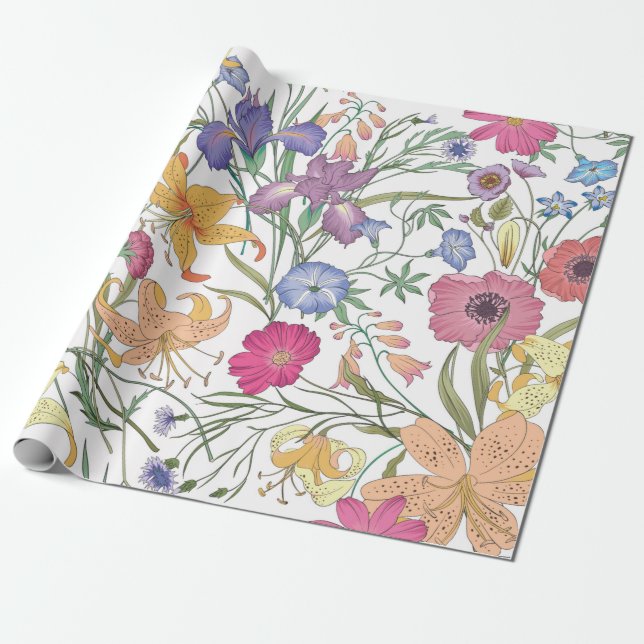 Beautiful seamless floral pattern . Flower illustr Wrapping Paper (Unrolled)
