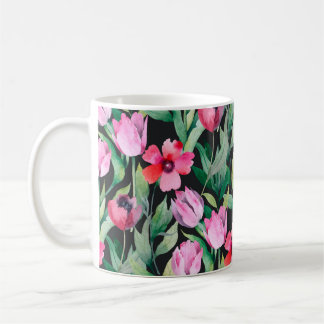 Beautiful seamless floral pattern with watercolor  coffee mug