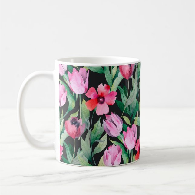 Beautiful seamless floral pattern with watercolor  coffee mug (Left)