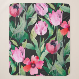 Beautiful seamless floral pattern with watercolor sherpa blanket