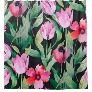Beautiful seamless floral pattern with watercolor  shower curtain