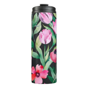 Beautiful seamless floral pattern with watercolor thermal tumbler