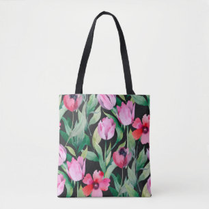 Beautiful seamless floral pattern with watercolor tote bag