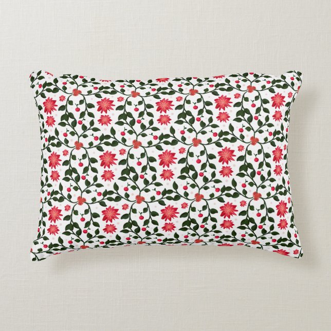 Beautiful seamless floral vine cherry pattern decorative cushion (Front)