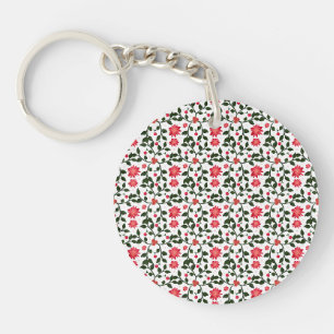 Beautiful seamless floral vine cherry pattern key ring