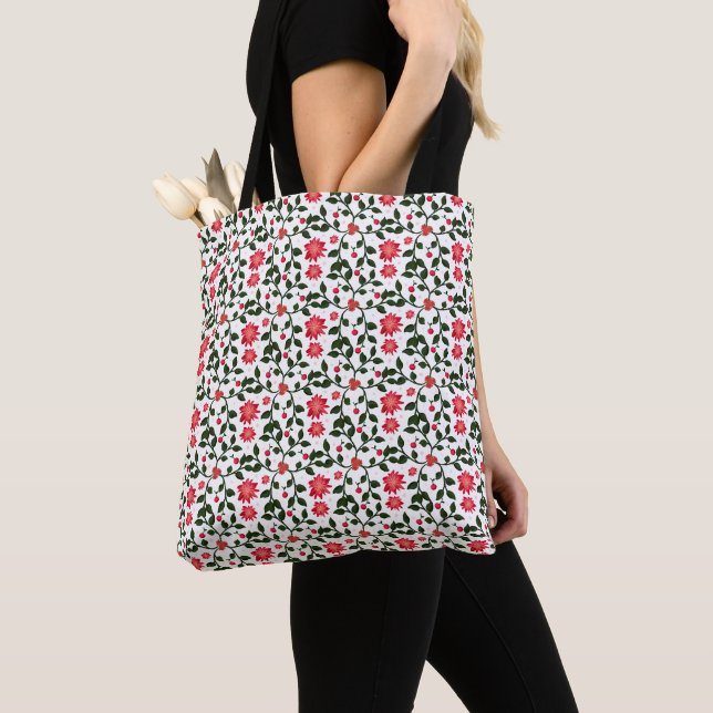 Beautiful seamless floral vine cherry pattern tote bag (Close Up)