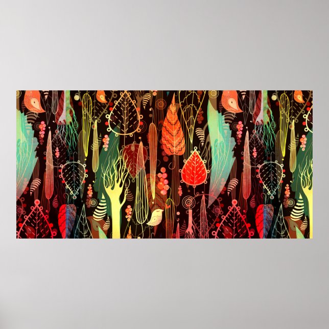 beautiful seamless pattern of autumn leaves and tr poster (Front)