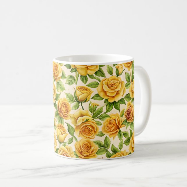 Beautiful Seamless Pattern of Yellow Roses Coffee Mug (Front Right)