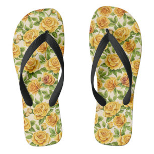 Beautiful Seamless Pattern of Yellow Roses Flip Flops