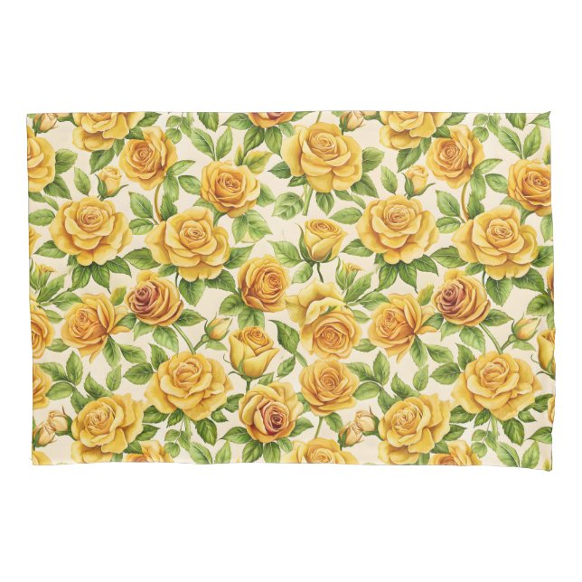 Beautiful Seamless Pattern of Yellow Roses Pillowcase (Front)