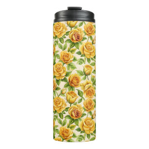 Beautiful Seamless Pattern of Yellow Roses Thermal Tumbler