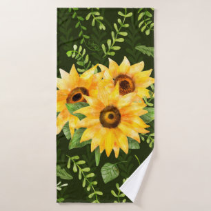 Beautiful seamless pattern with bright sunflower h bath towel