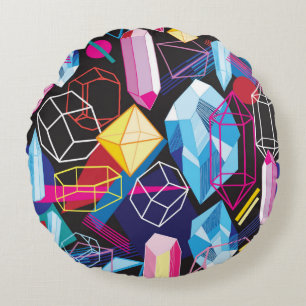 Beautiful seamless pattern with colourful crystals round cushion