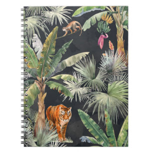 Beautiful seamless pattern with watercolor tropica notebook
