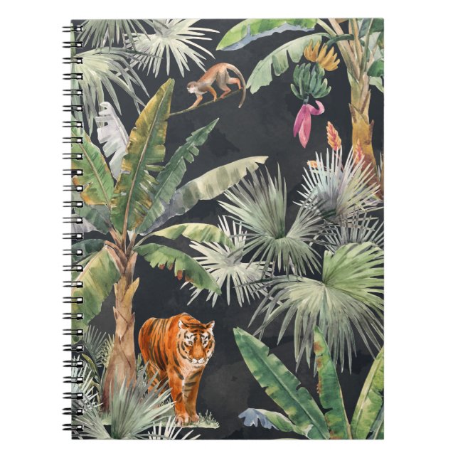 Beautiful seamless pattern with watercolor tropica notebook (Front)