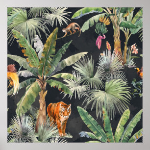 Beautiful seamless pattern with watercolor tropica poster