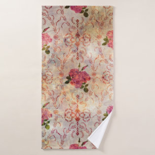 Beautiful seamless pink rose pattern grunge old st bath towel