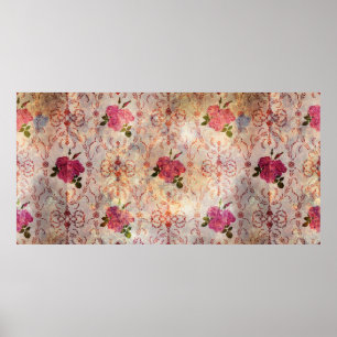 Beautiful seamless pink rose pattern grunge old st poster