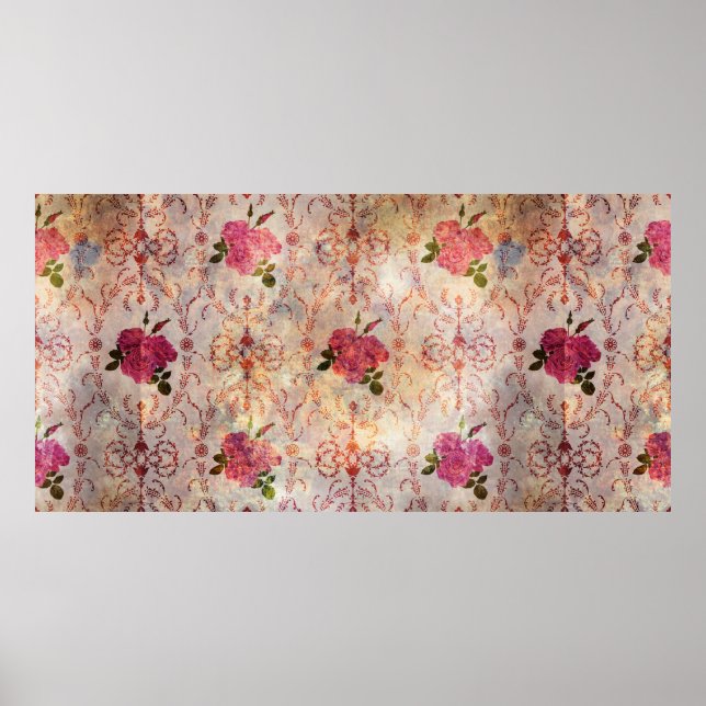 Beautiful seamless pink rose pattern grunge old st poster (Front)