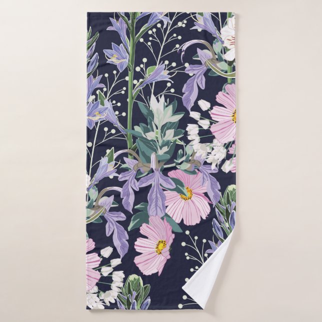 Beautiful seamless spring pattern with wild flower bath towel (Bath Towel)