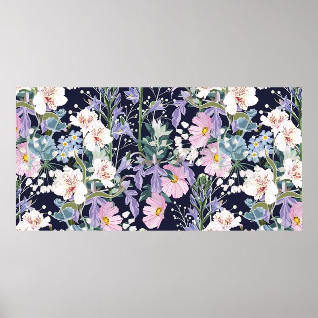 Beautiful seamless spring pattern with wild flower poster (Front)