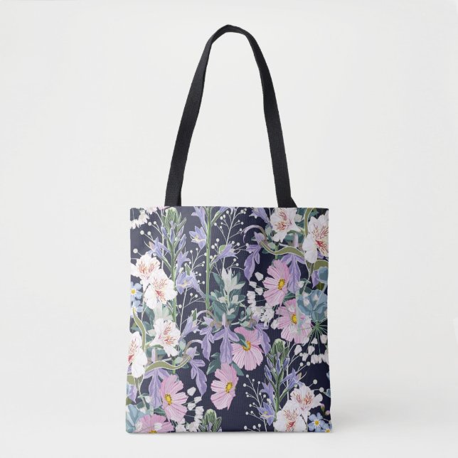 Beautiful seamless spring pattern with wild flower tote bag (Front)