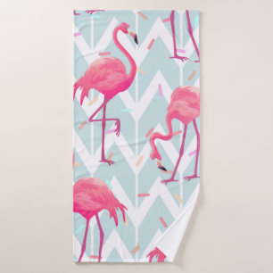 Beautiful seamless tropical pattern with pink flam bath towel