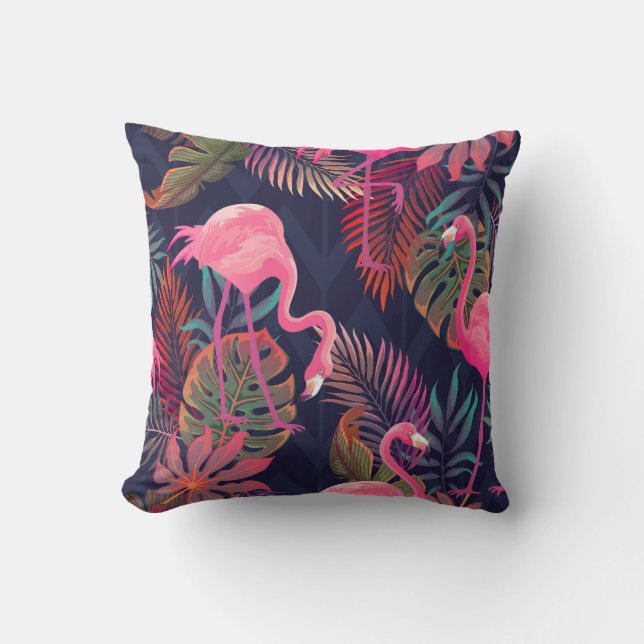 Beautiful seamless tropical pattern with pink flam cushion (Front)
