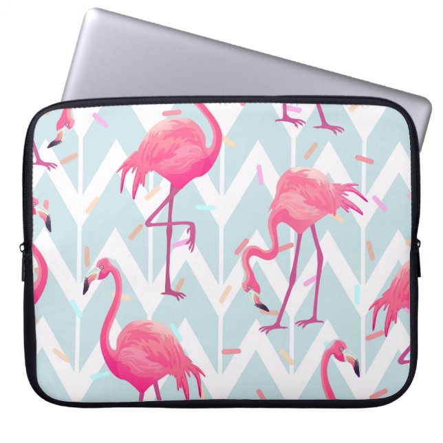 Beautiful seamless tropical pattern with pink flam laptop sleeve (Front)