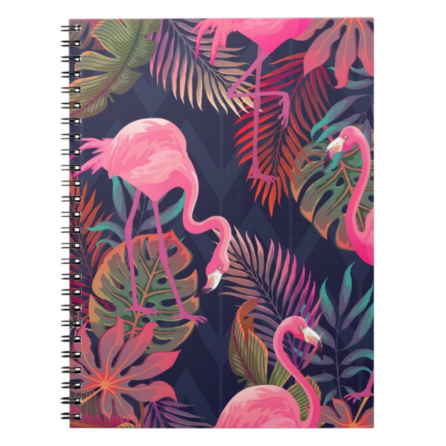 Beautiful seamless tropical pattern with pink flam notebook (Front)