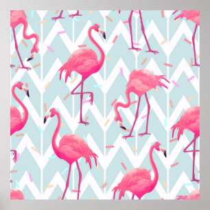 Beautiful seamless tropical pattern with pink flam poster
