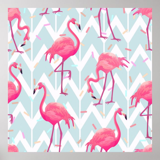 Beautiful seamless tropical pattern with pink flam poster (Front)