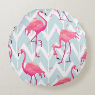Beautiful seamless tropical pattern with pink flam round cushion