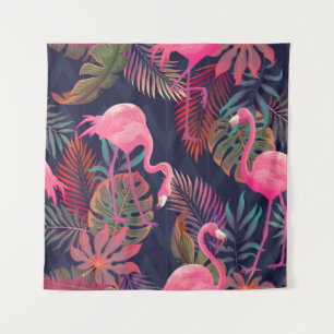 Beautiful seamless tropical pattern with pink flam tapestry