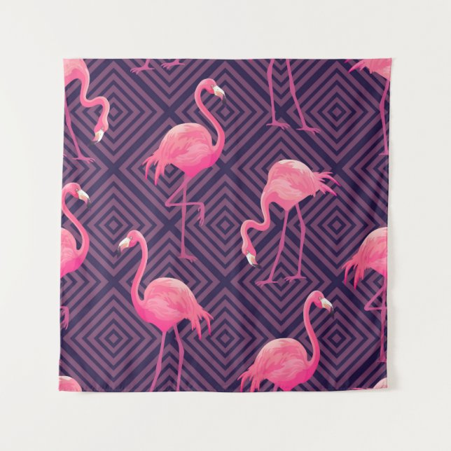 Beautiful seamless tropical pattern with pink flam tapestry (Front)