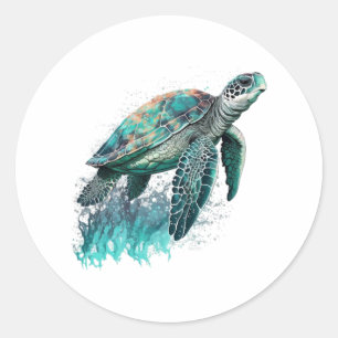 Beautiful Seascape With Majestic Sea Turtle Classic Round Sticker