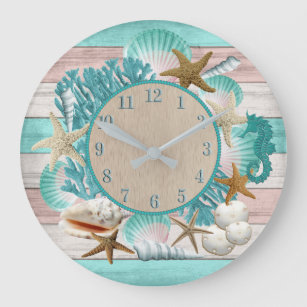 Beautiful Seashell and Beach Design Large Clock