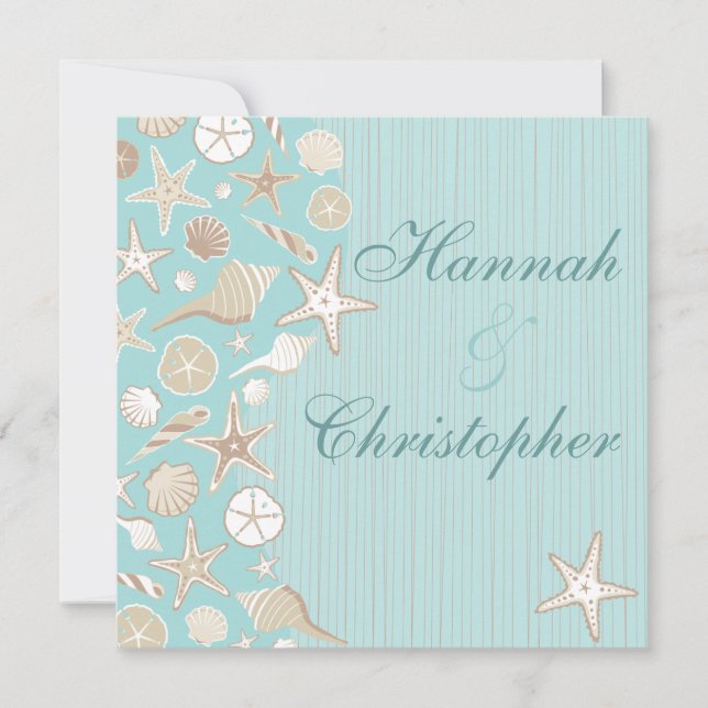 Beautiful Seashell Beach wedding invitation (Front)