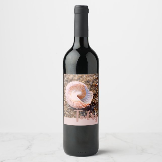 Beautiful Seashell in Pale Pink Today Celebratory Wine Label (Front)