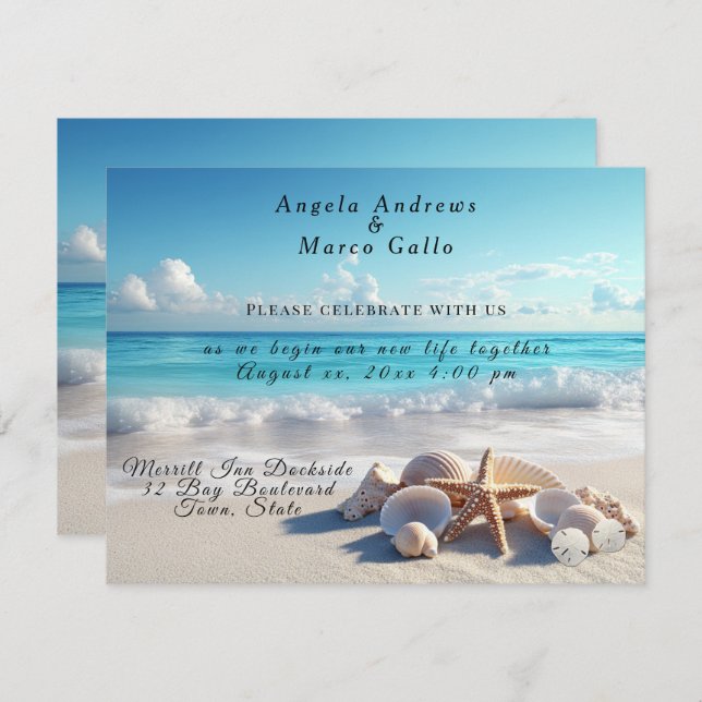 Beautiful Seashells Starfish Beach Wedding  Invitation (Front/Back)