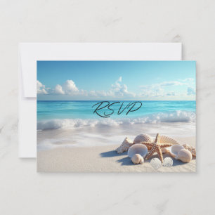 Beautiful Seashells Starfish Beach Wedding  RSVP Card