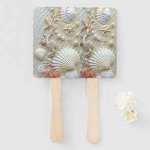 Beautiful Seashells Starfish Pearls Beach Hand Fan