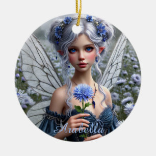 Beautiful September Fairy in Asters Ceramic Tree Decoration